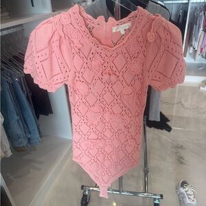 LoveShackFancy Coral Crochet bodysuit
